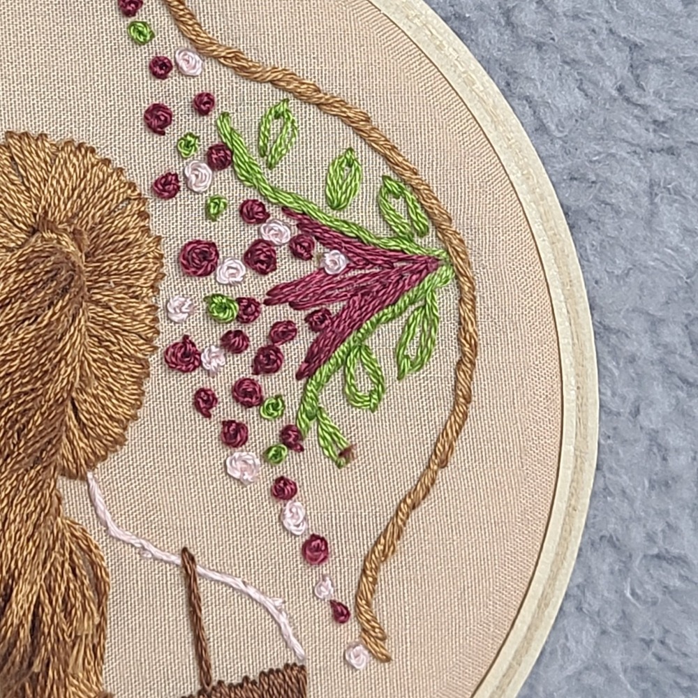 Vintage Embroidery Hoop Wall Art Girl Handmade Floral Needlework Boho Folk - Picture 2 of 13